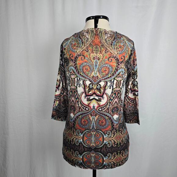 Unity World Wear Blouse Women's L Paisley Multi-Color Third Quarter Sleeve - Picture 8 of 16